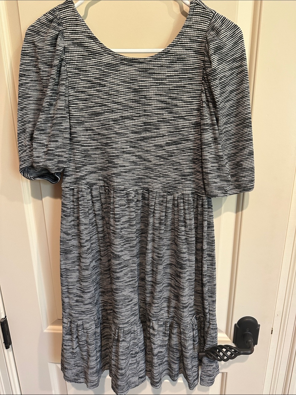 Black & White Striped Short-Sleeve Mini Dress